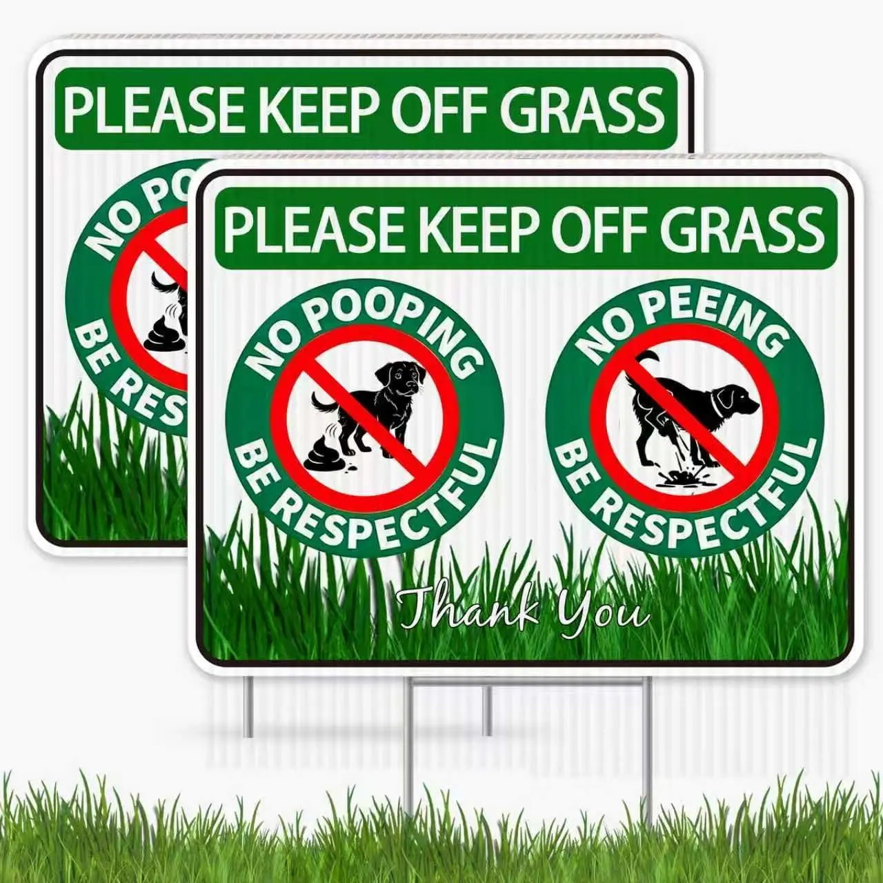 2 count Large No Poop or Pee  Sign with Metal with Metal H-Stakes, 16x13 Inch Sided Corrugated Plastic Double Sided Keep Off The Grass Yard Signs,Outdoor Use Polite  Repellent