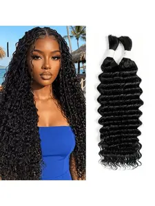 2Bundles/pack Water Wave Deep Wave Bulk Hair for Braiding No Weft Deep Wave for Braiding Micro Faux Braiding Hair for Boho Braids Wet And Wave