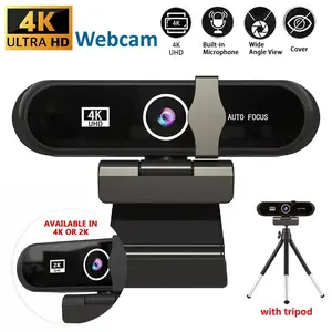 4K Webcam with Tripod & Privacy Cover, Auto Focus 1080P/2K/4K 30FPS, USB Plug & Play for PC Laptop - Ideal for Zoom/Skype, Gaming, Live Streaming, Online Classes, Remote Work, Web Camera, Autofocus Streaming Camera, USB Computer Webcam