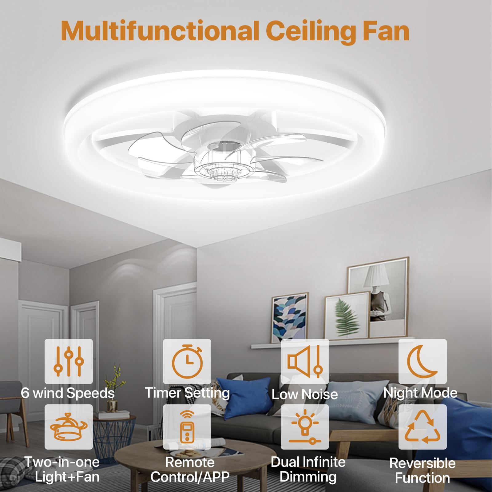 GALENTAL Modern Dimmable LED Ceiling Fan with Lights ,Ceiling Fan With Light Remote, 3 LED Color(3000K/4000K/6500K) Temperature, 6 Speed Noiseless AC Motor, Timer Setting,Adjustable Brightness,White Fandelier Ceiling Fans for Bedroom,Living room,bathroom