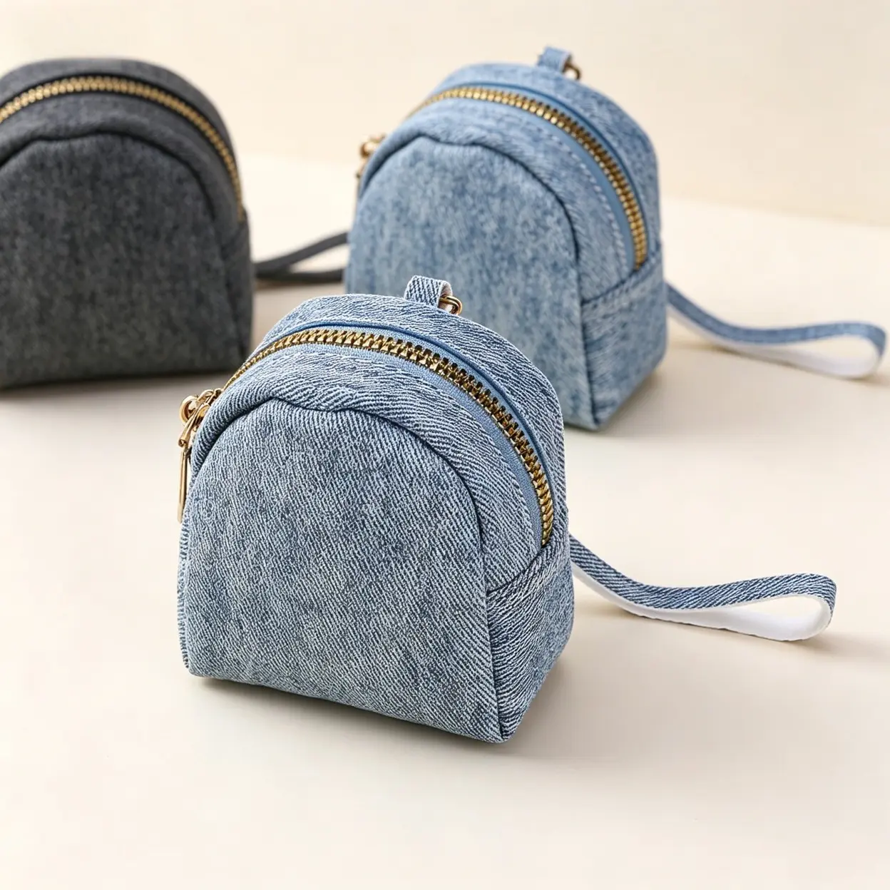 Mini Denim Backpack Shaped Coin Purse, Tiny Zipper Pouch With Keychain Wrist Strap, Cute Small Storage Bag For Earbuds, Coins And Tiny Daily Essentials, Sohochic