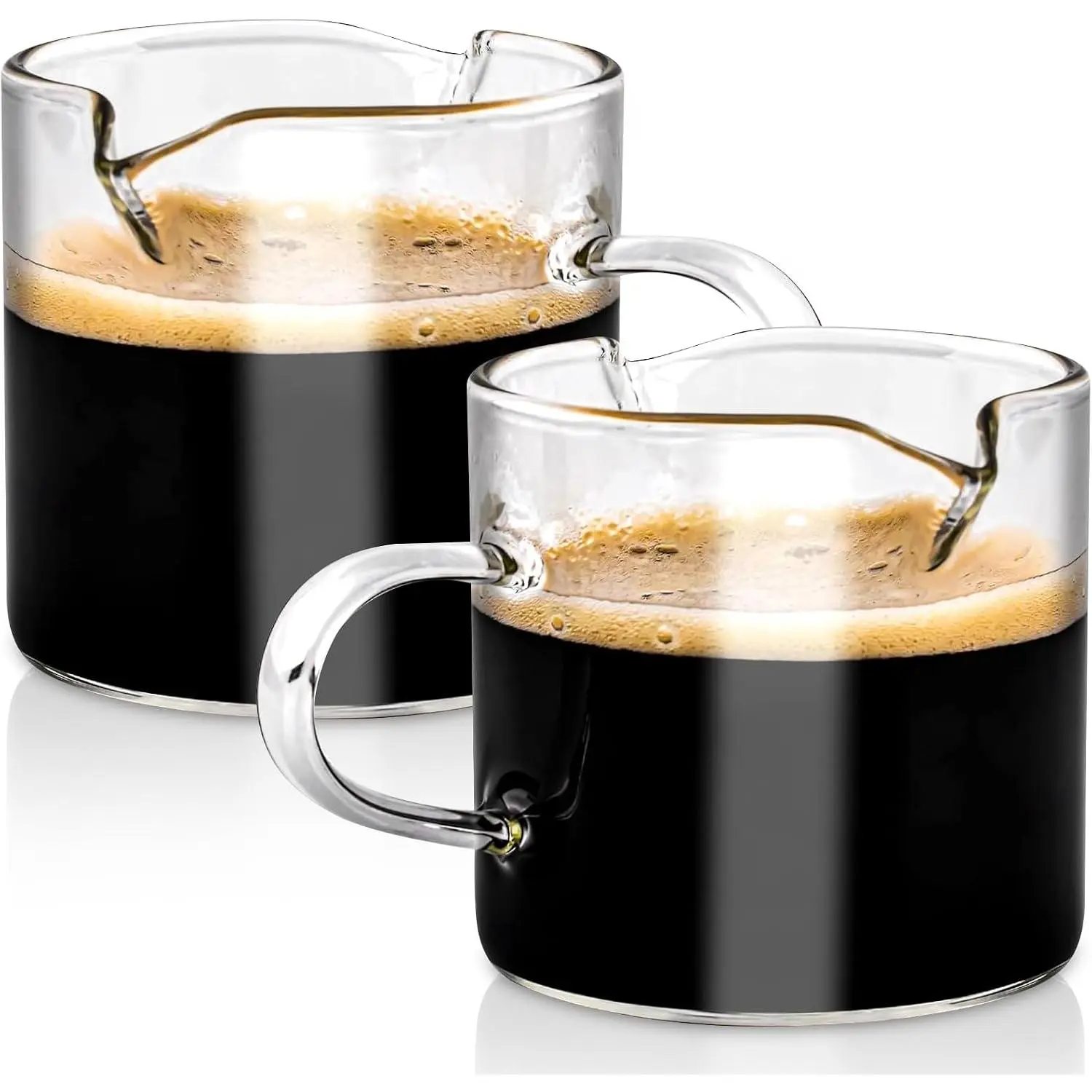 2 count Espresso Cups,4 Oz Espresso Shot Glass,Double Spouts Coffee Cups with Handle,Espresso Accessories,Clear Mugs for Milk