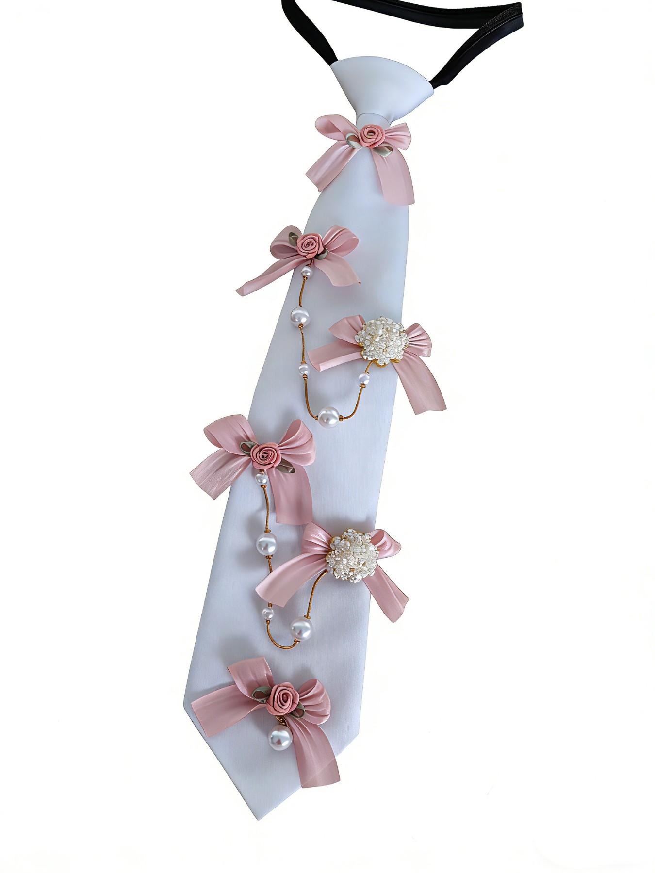 Handmade Lolita Pearl Rose Tie, Sweet Girl Butterfly Knot Decorative Tie, Jk Uniform Rose Pearl Tie Accessory, Dress Shirt Formal Wear