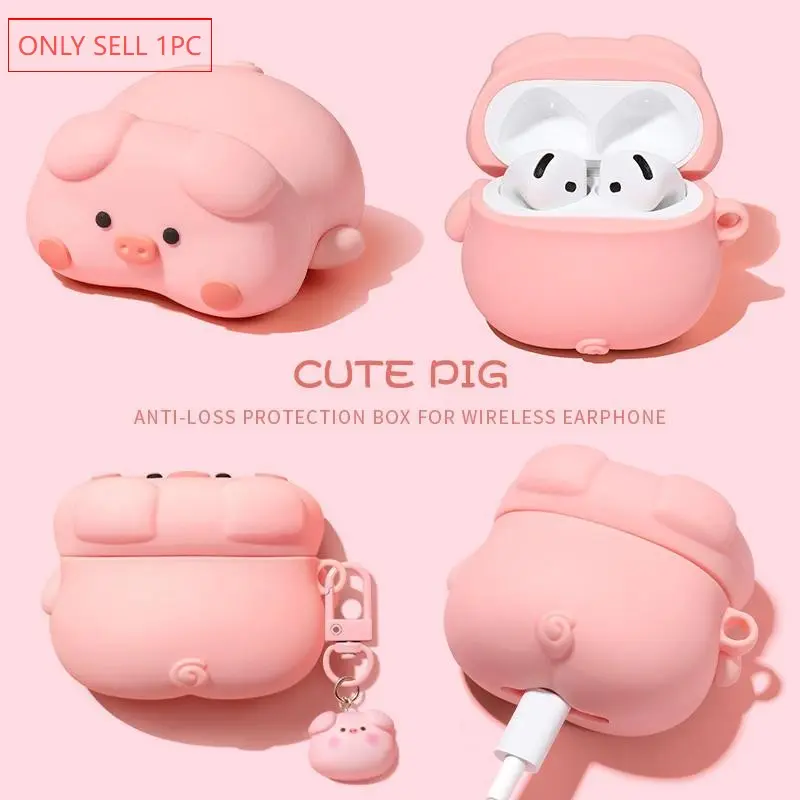 AirPods 4 Case Noise Reduction, Premium Apple Earphone Cover, Silicone Bluetooth-compatible AirPods 4 Pro 2nd Gen, Cute Pig Design, Creative Ipods Box