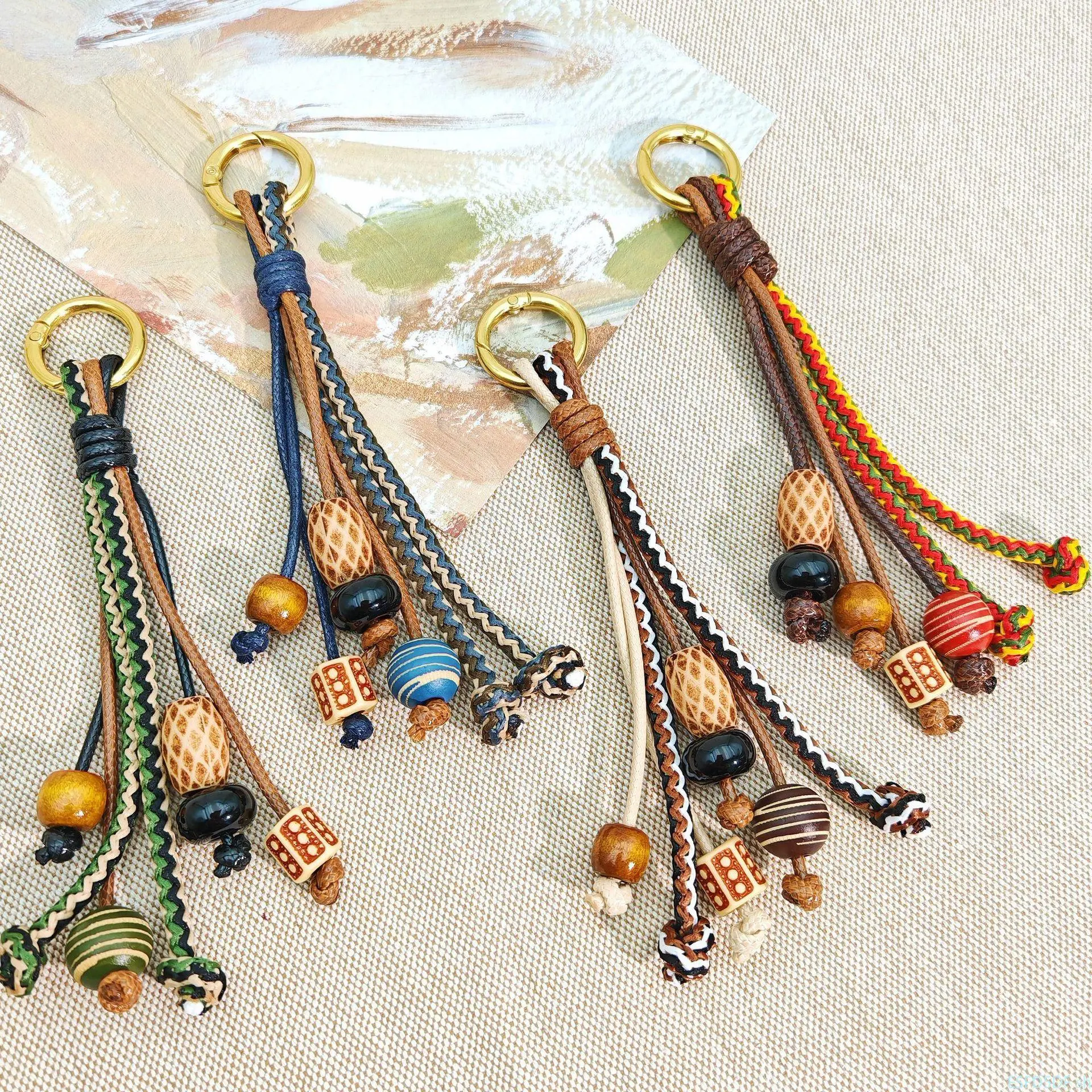 Vintage tassel handmade woven rope, Chinese style bag hanger, casual round bead bohemian keychain, phone pendant, bag string hanging pearl chain daily matching match Halloween Natural Lip Balm Set business wear
