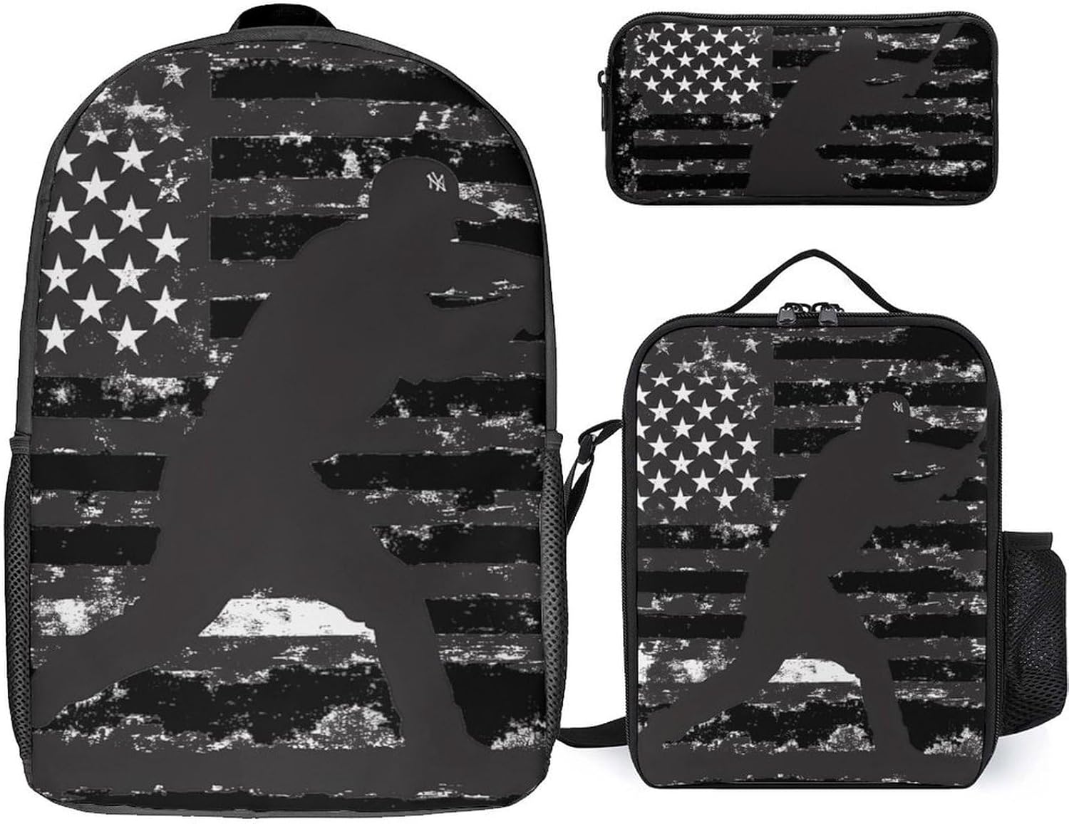 American Flag Unisex 3-Piece Waterproof Baseball Backpack Set - Polyester, Insulated Lunch Box, Pencil Case, Fits 17in Laptop, Casual Family Holiday Geometric Design, Back to School Use American Flag Unisex 3-Piece Waterproof Baseball Backpack Set - Polyester, Insulated Lunch Box, Pencil Case, Fits 17in Laptop, Casual Family Holiday Geometric Design, Back to School Use