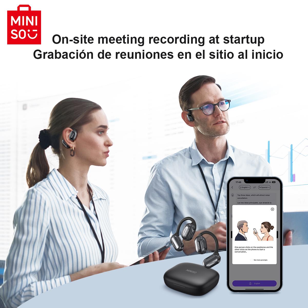 MINISO MS162 AI Translation Earbuds Real-time Translate Open Wireless Bluetooth Headphones Support 134 Languages with app 5.4 HIFI Sound Quality Sports Gaming Low Latency Earbuds Touch Control IPX5 Waterproof Bluetooth Support  iOS and Android