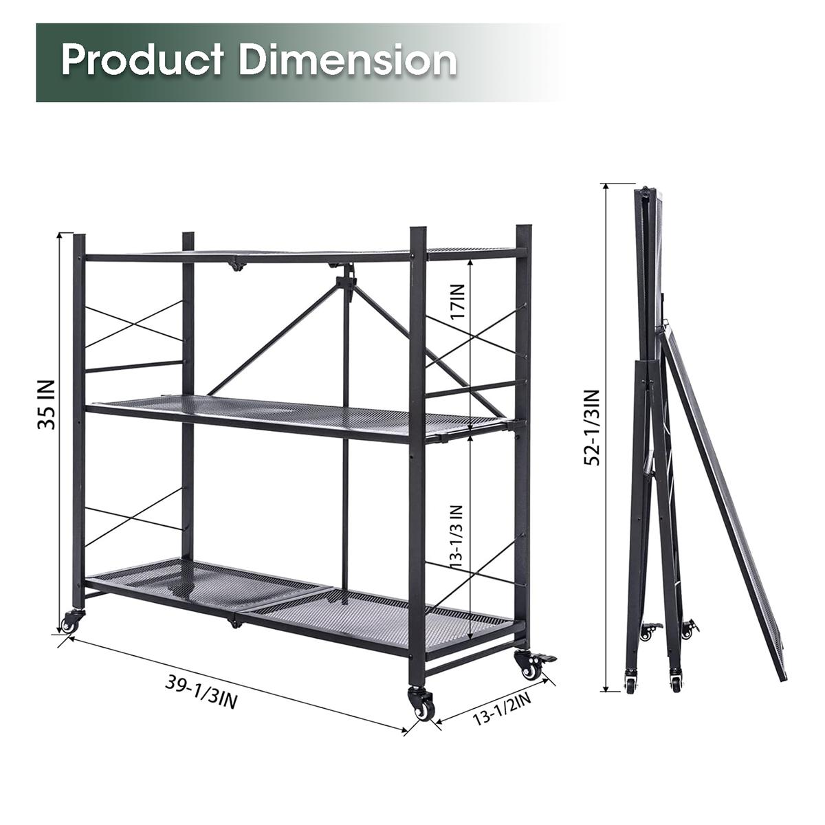 Grezone 3/4/5-Tier Steel Foldable Storage Shelf with Wheels - Foldable Push Cart, Mobile Folding Trolley, Organiser Rack for Home Organization, Kitchen & Book Storage (Mother's Day Gift)