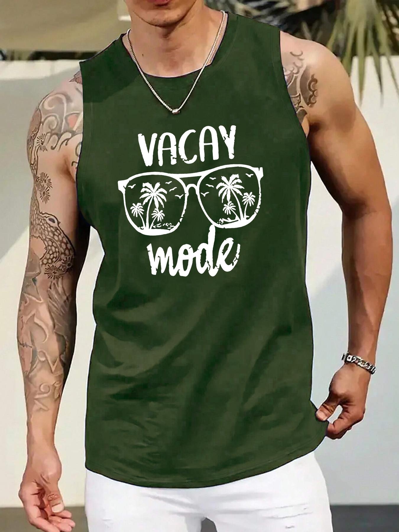 Men's Regular Fit Palm Tree Print Tank Top, Casual Comfy Sleeveless Top for Summer, Fashion Men's Clothes for Beach Vacation, Menswear, Sleeveless Tank Tops