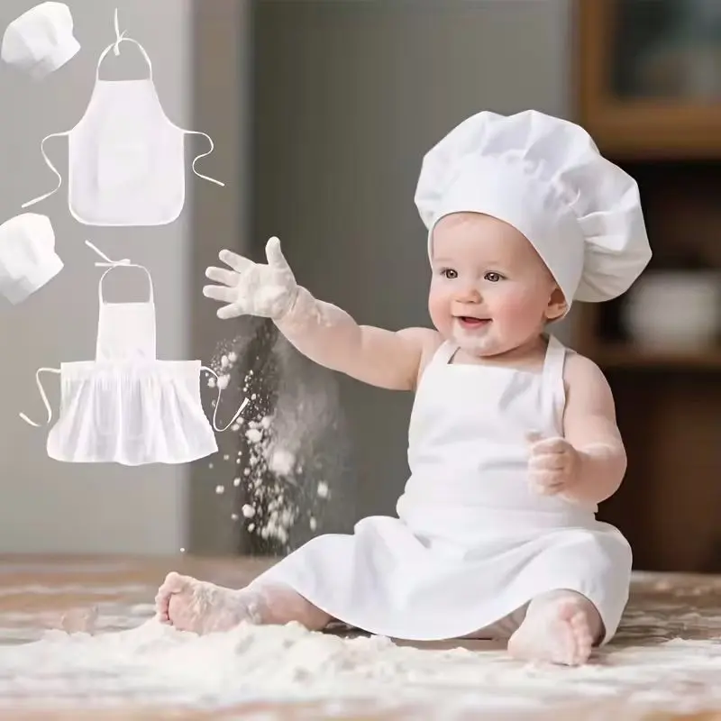 2-Piece Baby Chef Outfit with Baby Apron and Chef Hat Baby Costumes Newborn Photography Prop, Baby Apron, Adjustable, Toddler Cosplay Costume