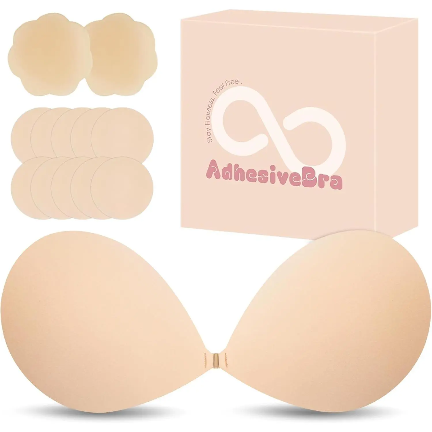 Strapless Push-Up Adhesive Invisible Backless Reusable Sticky Bra with Nipple Covers Pasties for WomenGift