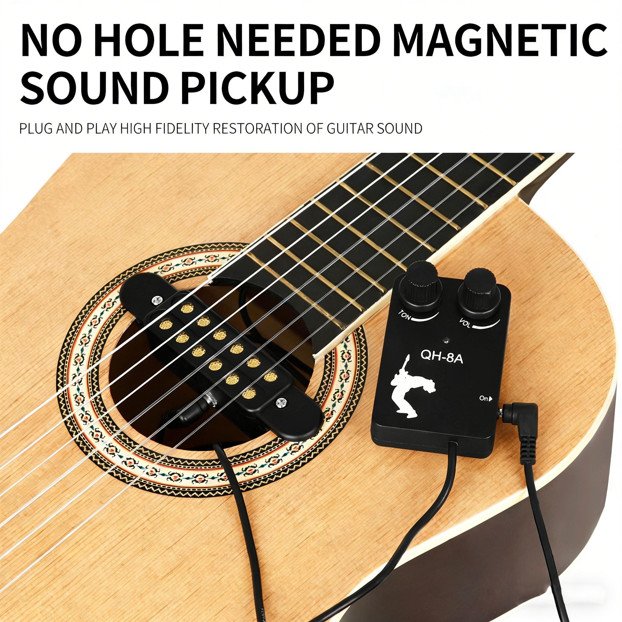Qh-8a Acoustic Guitar Pickup, Portable Soundhole Pickup for 38/39/40/41 Inch Folk Guitars, Warm Clear Tone, Ideal for Live Performances