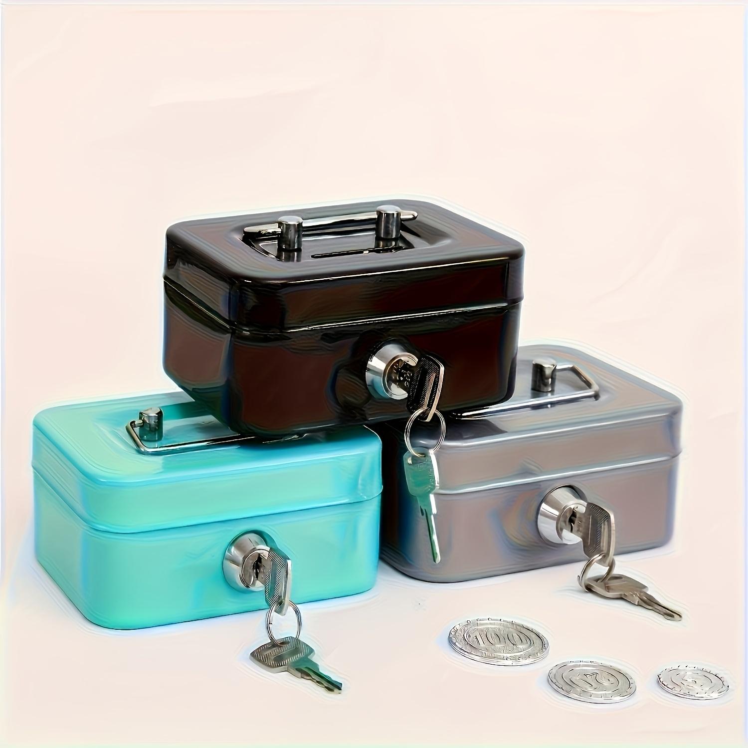 Lockable Metal Storage Box, Secure Key Lock Design, Office Cash Coin Deposit Receipts Organizer, Durable Safe Container