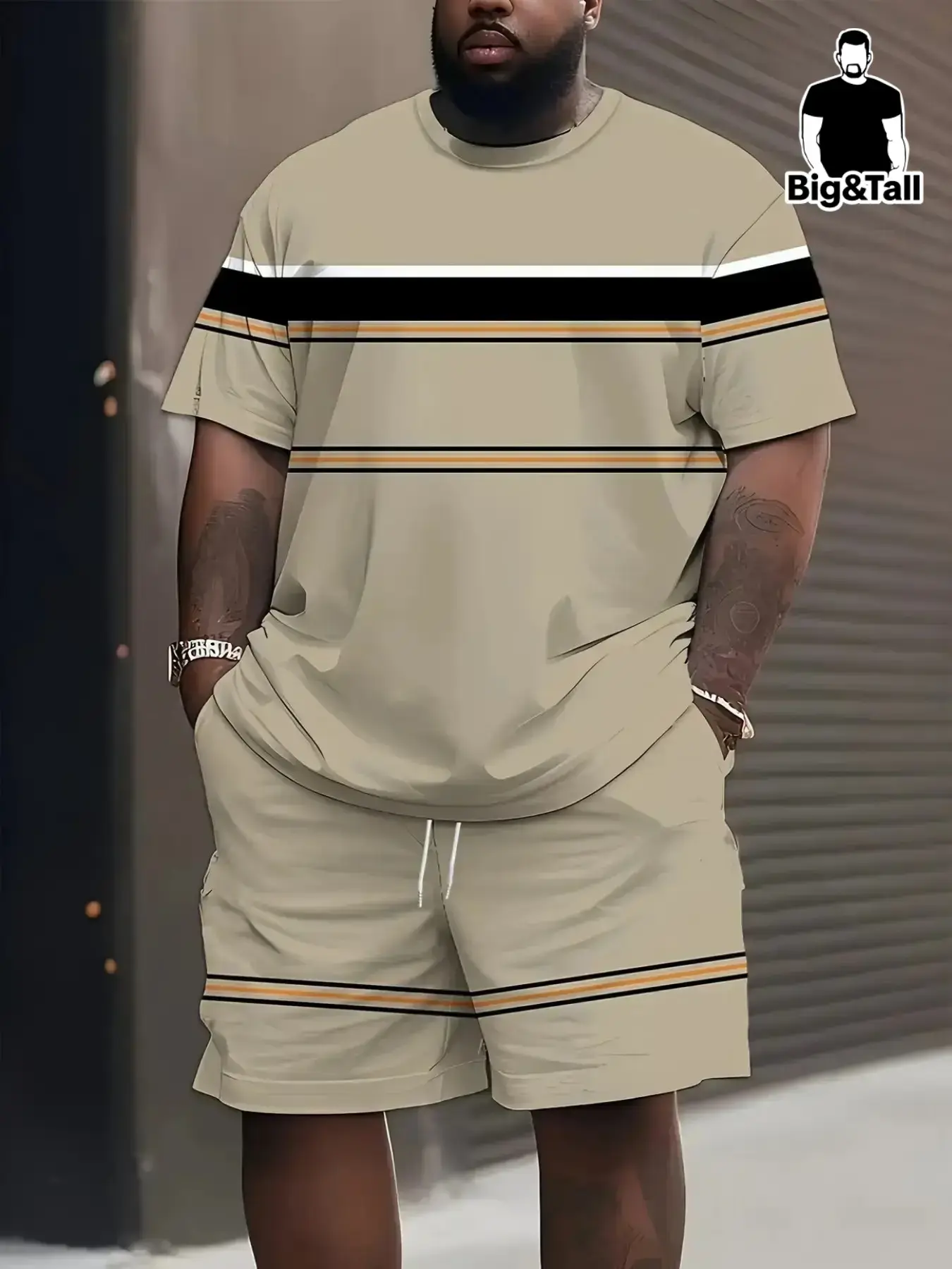 Men's Plus Size 3D Printed Casual Two-Piece Set, Short Sleeve T-Shirt + Shorts, Summer Outdoor Sports Wear, Loose Fit, Drawstring