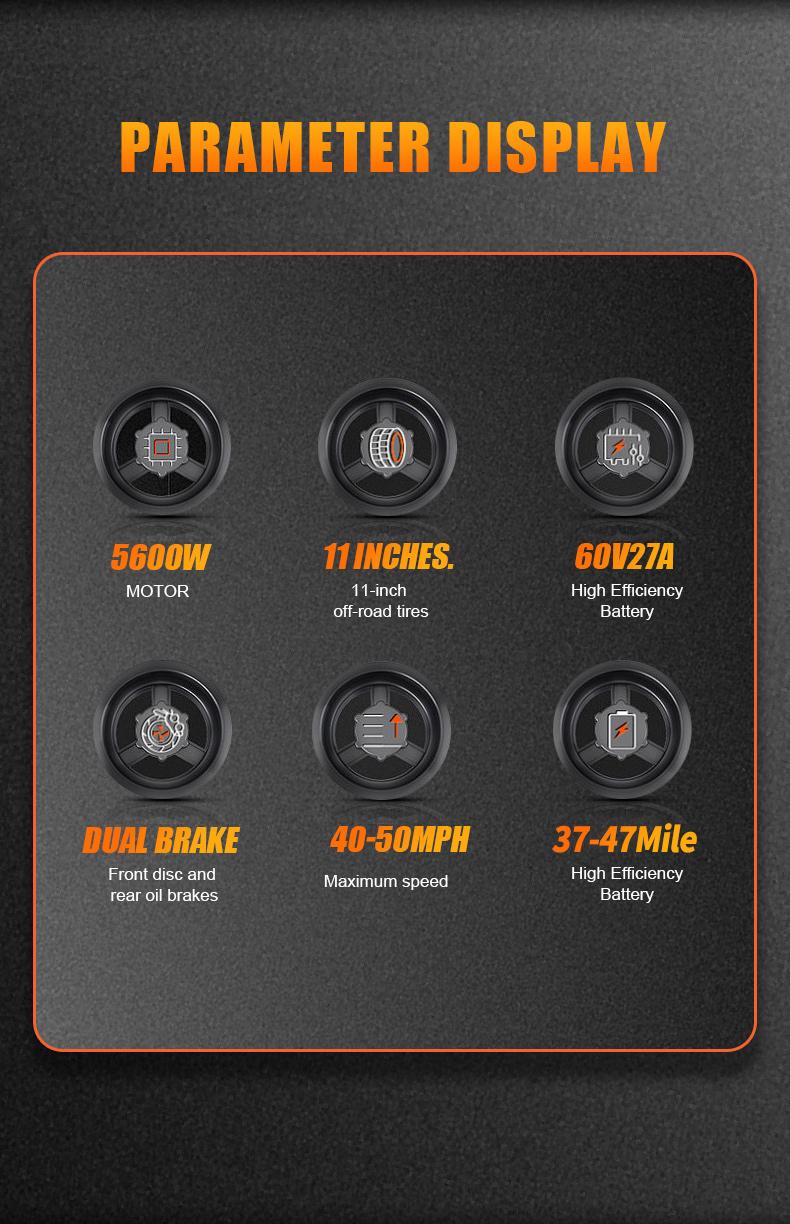 46 MPH Electric Scooters for Adults,11'' Off-Road Tires 5600W Dual Motor E-Scooter With Adjustable Seat,60V27AH Removable Battery Shock Absorbers Electric Scooter 46 MPH Electric Scooters for Adults,11'' Off-Road Tires 5600W Dual Motor E-Scooter With Adjustable Seat,60V27AH Removable Battery Shock Absorbers Electric Scooter