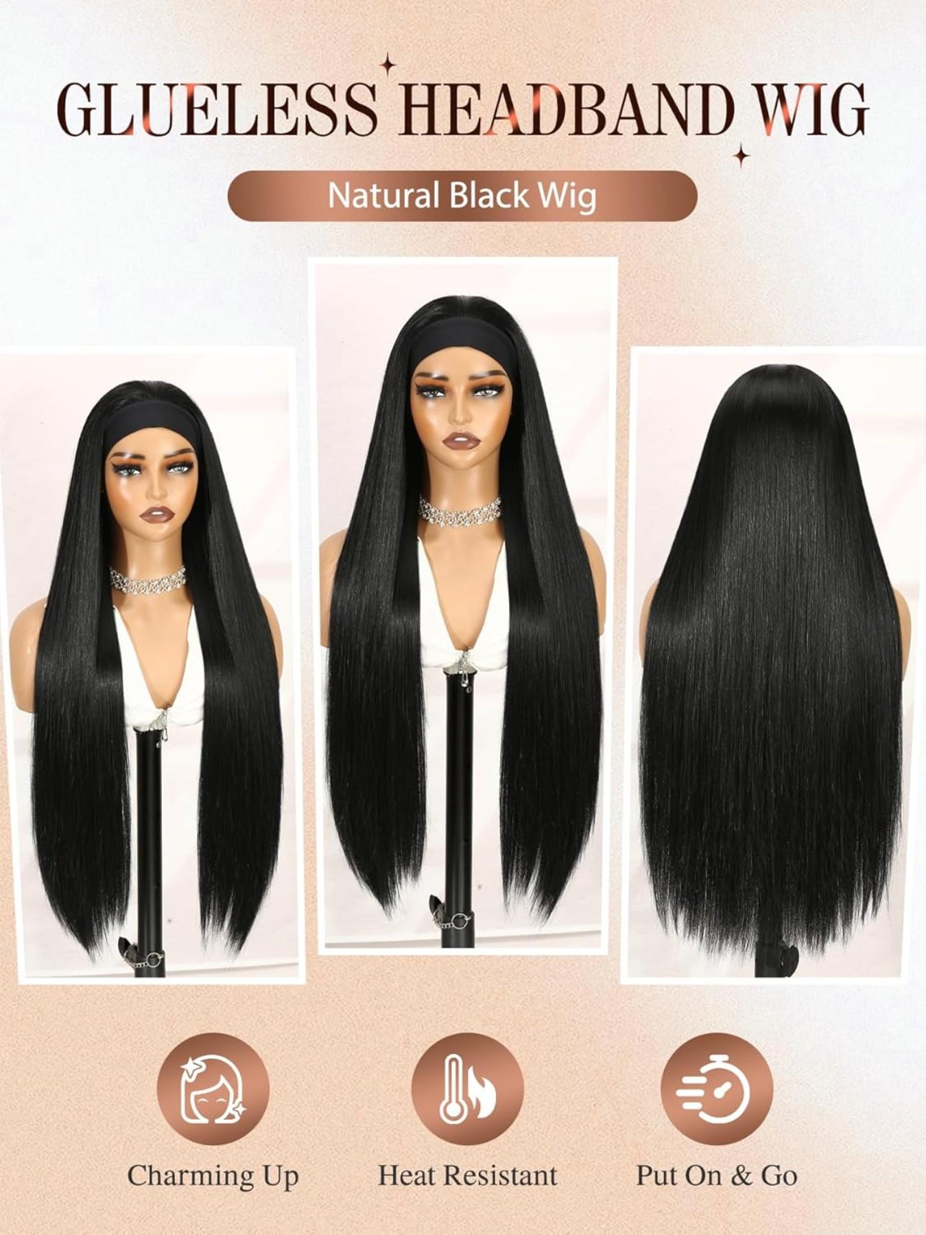 32 Inch Super Long Glueless Headband Half Wig for Women, Daily Wear Wig, Synthetic Wigs, Synthetic Straight Hair, Heat Resistant Fiber, Suitable for Daily & Party Use