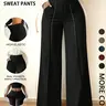 High Elastic High Waist Wide Leg Casual Sweatpants, Front Split with Pockets, Loose Fit, Daily Wear, Trendy Comfortable Trousers