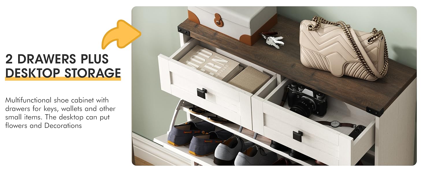 Vabches Shoe Storage Cabinet with 2 Flip Drawers & 2 Drawers,Shoe Cabinet Storage with Legs for Entryway,Freestanding Shoes Organizer Cabinet,Farmhouse Slim Shoe Cabinet Vabches Shoe Storage Cabinet with 2 Flip Drawers & 2 Drawers,Shoe Cabinet Storage with Legs for Entryway,Freestanding Shoes Organizer Cabinet,Farmhouse Slim Shoe Cabinet