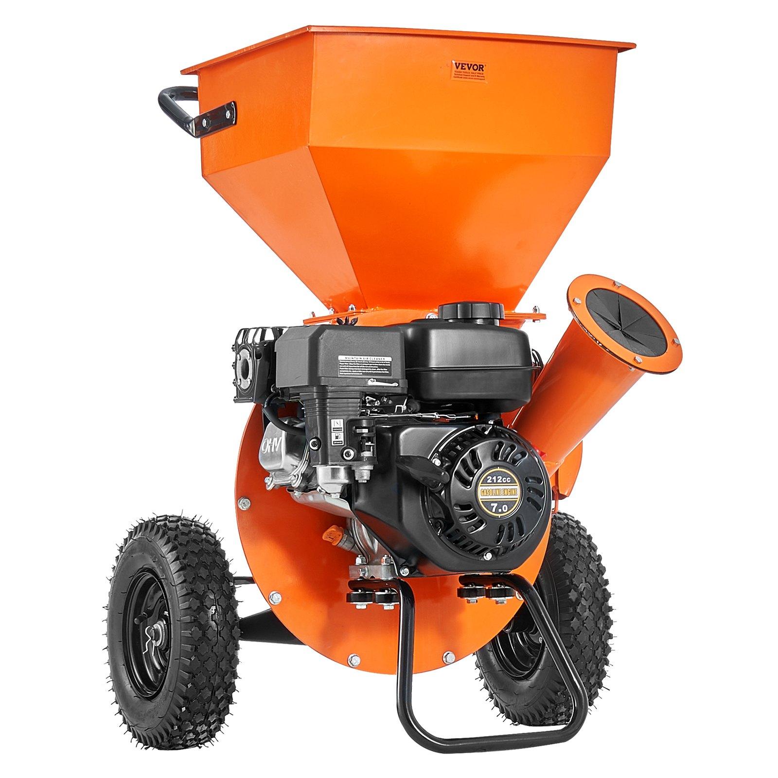 VEVOR Wood Chipper Shredder Mulcher, 7HP Heavy Duty Gas Powered Engine, 3 Max Diameter 212cc 4.1 kW, 4-Stroke 3-in-1 Woodchipper, Fast Chipping Chopping for Forestry, Gardens, EPA Certified