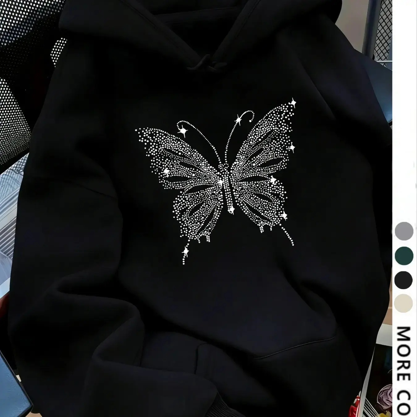 Women's Dropped Shoulder Loose Long Sleeve Hoodie, Pullover, Butterfly Print, Fashion Casual Drawstring Pocket Sweatshirt, Casual Cozy Sweatshirts, Fall & Winter, Daily Wear, Tops
