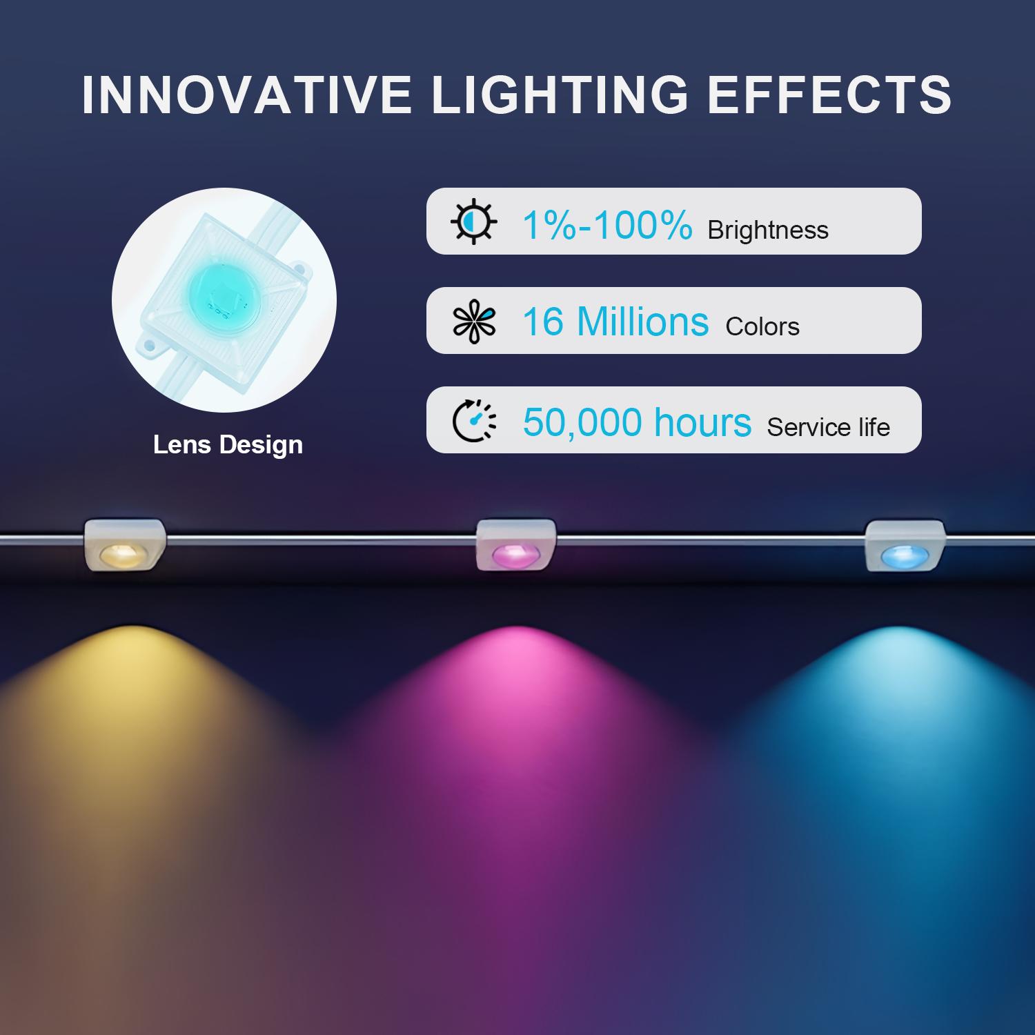 GALENTAL Permanent Outdoor Eaves Lights, Outdoor Lighting With RGB IC,  Holiday Decorations for Party, Music Rhythm , Remote Control & Bluetooth APP Link, IP67 Waterproof, 50/100 Feet Length, Ideal for Festival and Daily  Decor, Summervibes