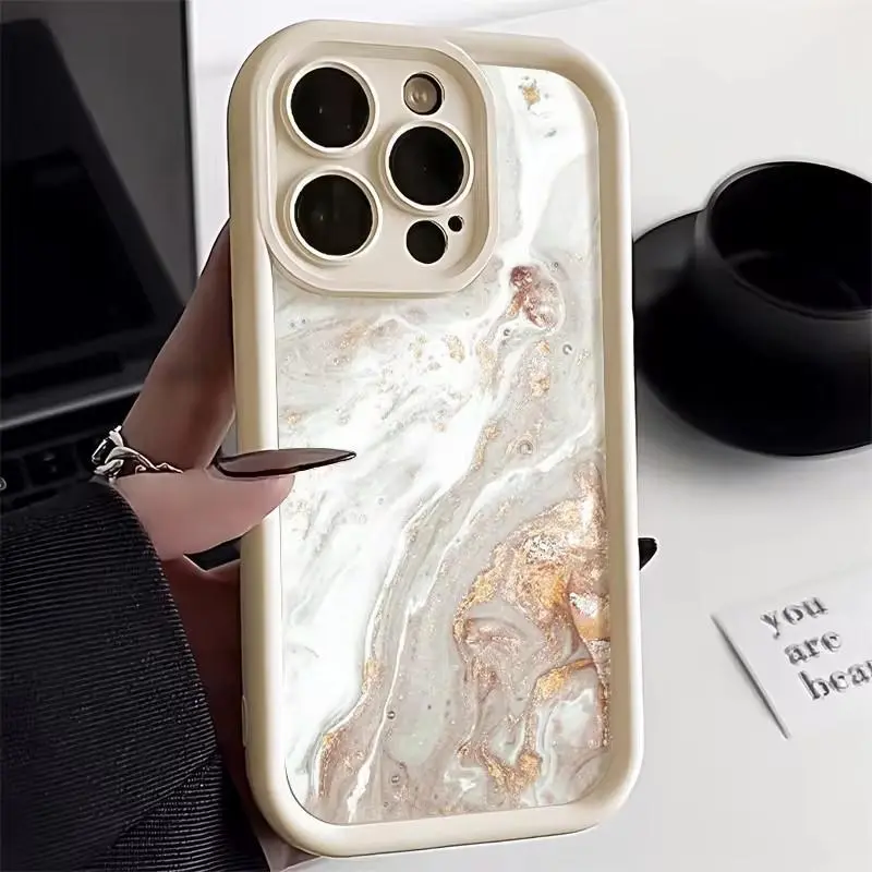 Soft TPU Oil Painting Gold Marble Shockproof Protective iPhone Case - Cover for iPhone Series Various Models: 17/17 Air, 16/15/14 Pro Max Plus, 13/12/11 Pro, XR, X, XS, 7/8 Plus, SE2 Mobile Phone Accessories, For Iphone 11
