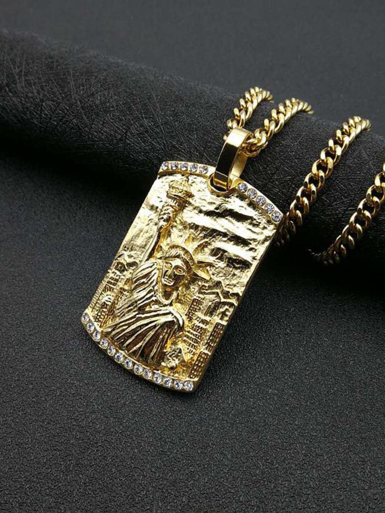 Hip Hop Jewelry Titanium Gold Plated Diamond Statue of Liberty Pendant Necklace, Stylish Accessory for Men and Women
