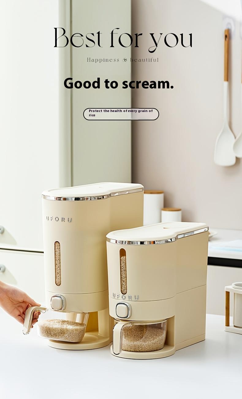 UFORU insect-proof airtight Rice Dispenser with Measuring Cups - Moisture-Resistant Plastic,  Utensils Smooth,High Capacity,Grain Storage Container for Soybeans, Corn & Cereals,cat food,dog food,suitable for kitchen,Innovative Design