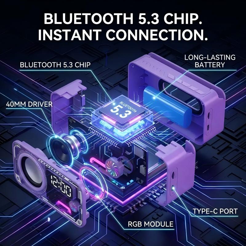 Transparent Mech Wireless Bluetooth-compatible Speaker with Phone Stand, RGB LED Night Light, Portable Stereo Sound System, Long Battery, Perfect Gift