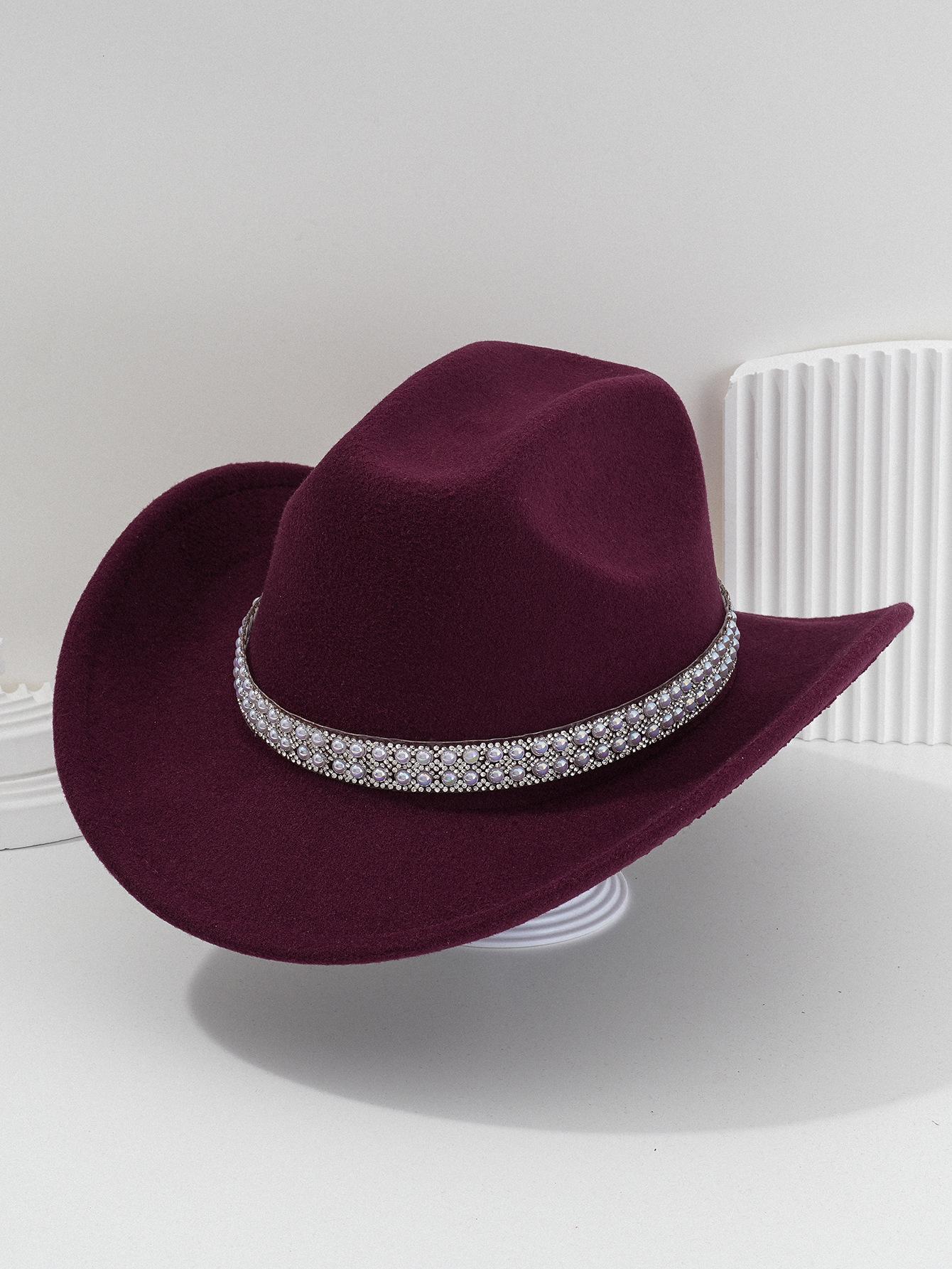 Ladies' gender-neutral western cowboy hat, stylish hat, classic cowboy hat, round pearl with rhinestone gem accessories hat, foreign trade bridal top hatSpeedy Smarts