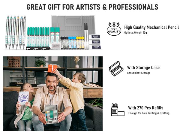 Nicpro 36 Packs Art Mechanical Pencils Set with Case, 3Pack Metal Drafting Pencil 0.5, 0.7, 0.9mm, 3Pack 2mm Lead Holder for Drawing Sketching with 20 Tubes (6B 4B 2B HB 2H 4H Colors) Lead Refills