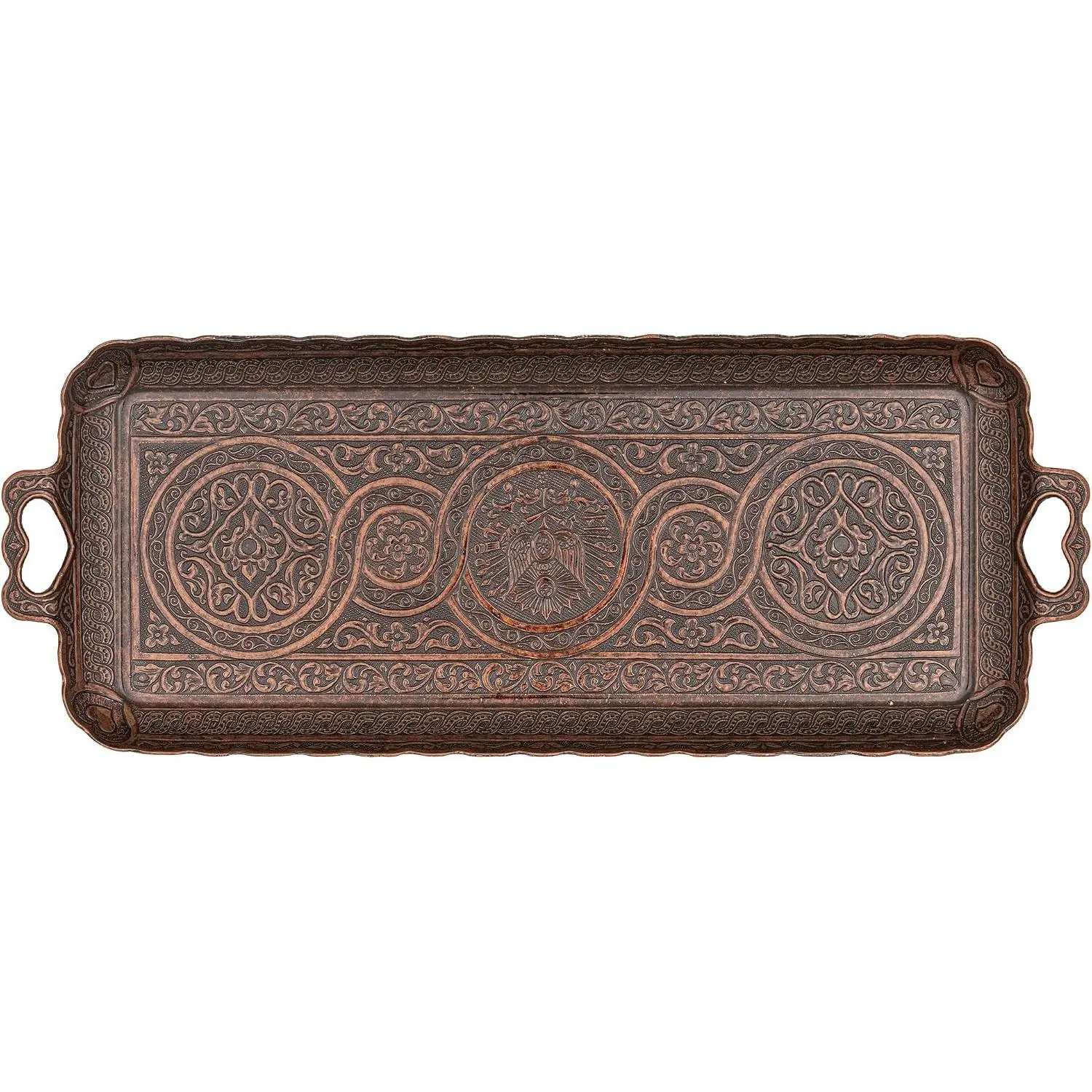 Small Rectangular Zamac Serving Tray 13 x 5.5 Inch Copper, Ideal for Serving Snacks Drinks, Home Decor Display and Desktop Organization