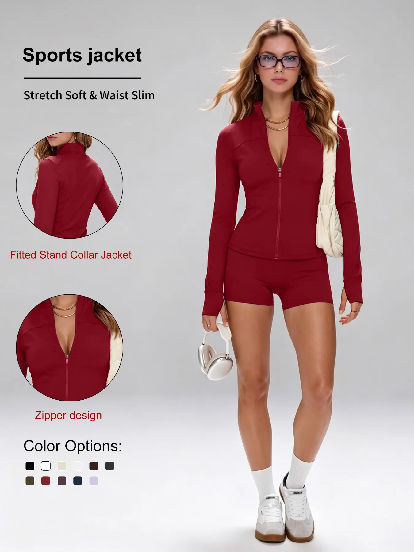 Women's Sporty Outerwear, Athletic Workout Jacket, Slim-Fitting Breathable Running Yoga Jacket, Plain Design, All Seasons, No Padding, with Zipper