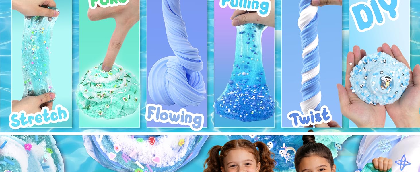 6 Pack Blue Ocean Slime, Clear Butter Cloud Slime Kits for Girls Ages 8-12, Non-Stick Kids Slime Party Favor Toys with Add-Ins, Birthday Goodie Bag Stuffers Easter Valentines Day Gifts for Kids
