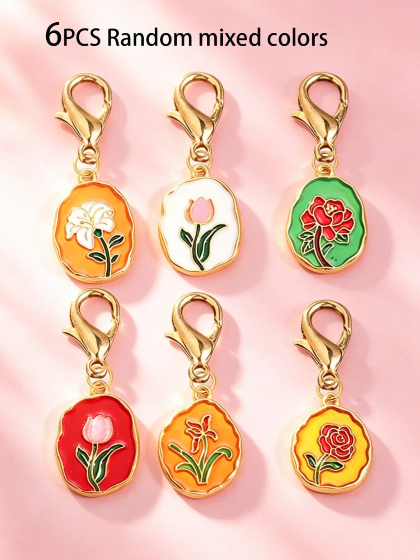 6pcs/12pcs Random Color Alloy Enamel Tulip Pendant, Vibrant Flower Keychain for Bags Set, Cute Bag Charm for Women, Fashion Accessory, Elegant Key Ring