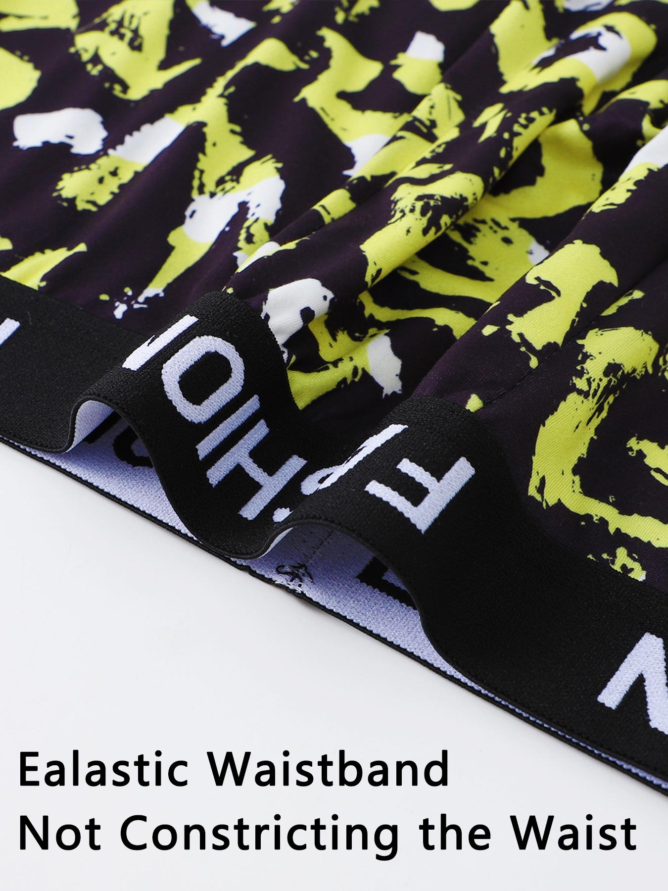 4-piece men's trendy printed boxer briefs, comfortable and breathable, with stylish color-blocked waistband