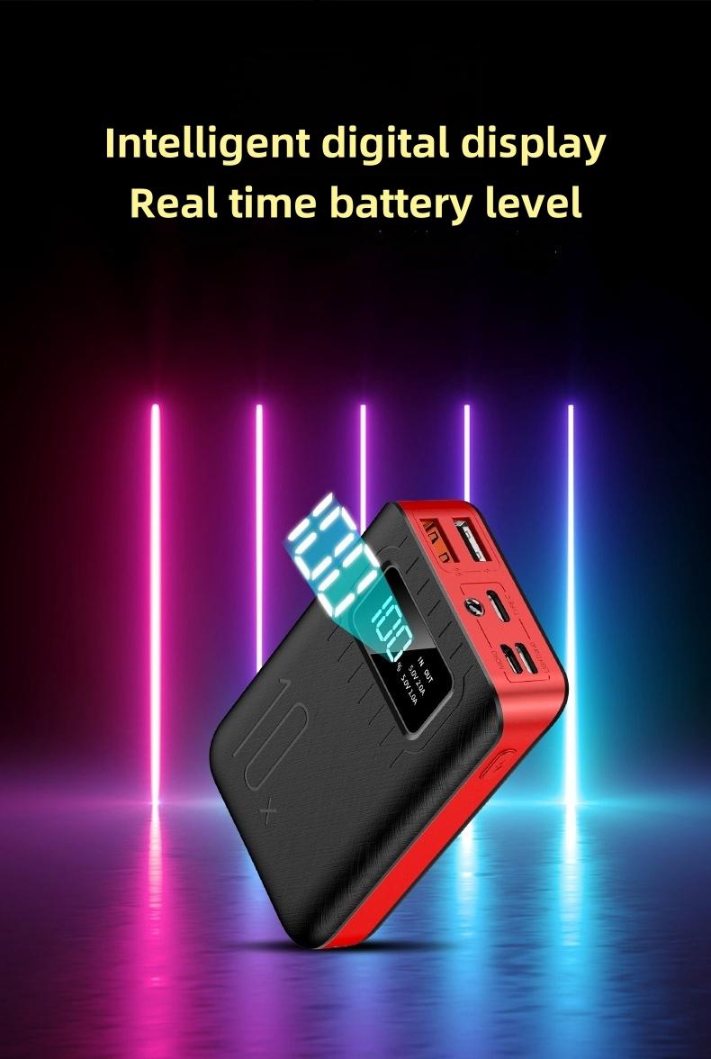 10000/20000/30000mAh Large Capacity Mini 5V2A Fast Charging Multifunctional Power Bank, Rechargeable Portable Mobile Phone Charger, Ultra-bright Selfie LED Lights, Digital Display, Dual USB Port, Outdoor Travel Battery Packs, Micro Interface, for iPhone