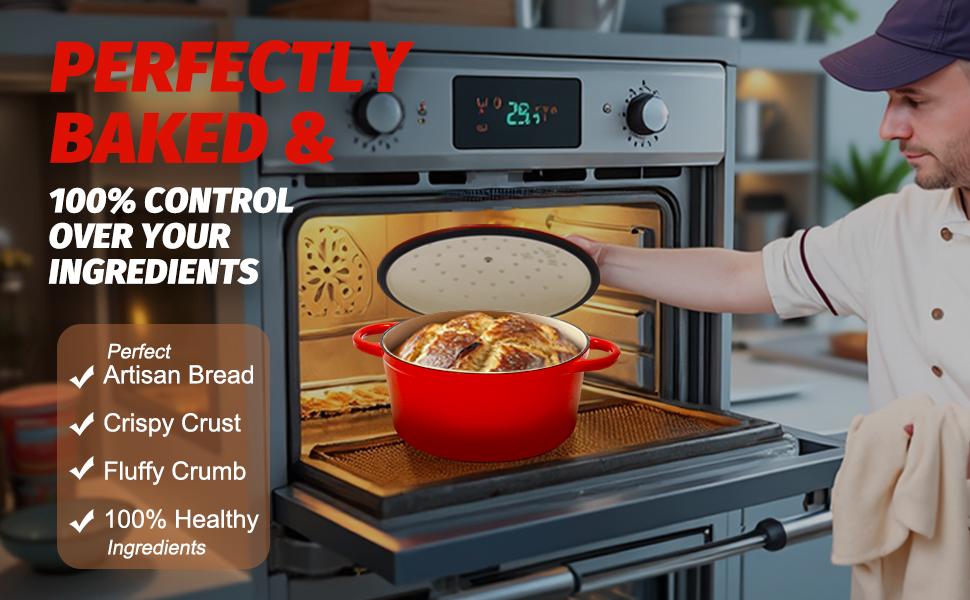 Enameled Cast Iron Dutch Oven with Lid, Non-Stick Ovenproof Casserole Pot, Red Dutch Oven for Braising, Stews, Roasting & Bread Baking 5Litres-26cm Enameled Cast Iron Dutch Oven with Lid, Non-Stick Ovenproof Casserole Pot, Red Dutch Oven for Braising, Stews, Roasting & Bread Baking 5Litres-26cm