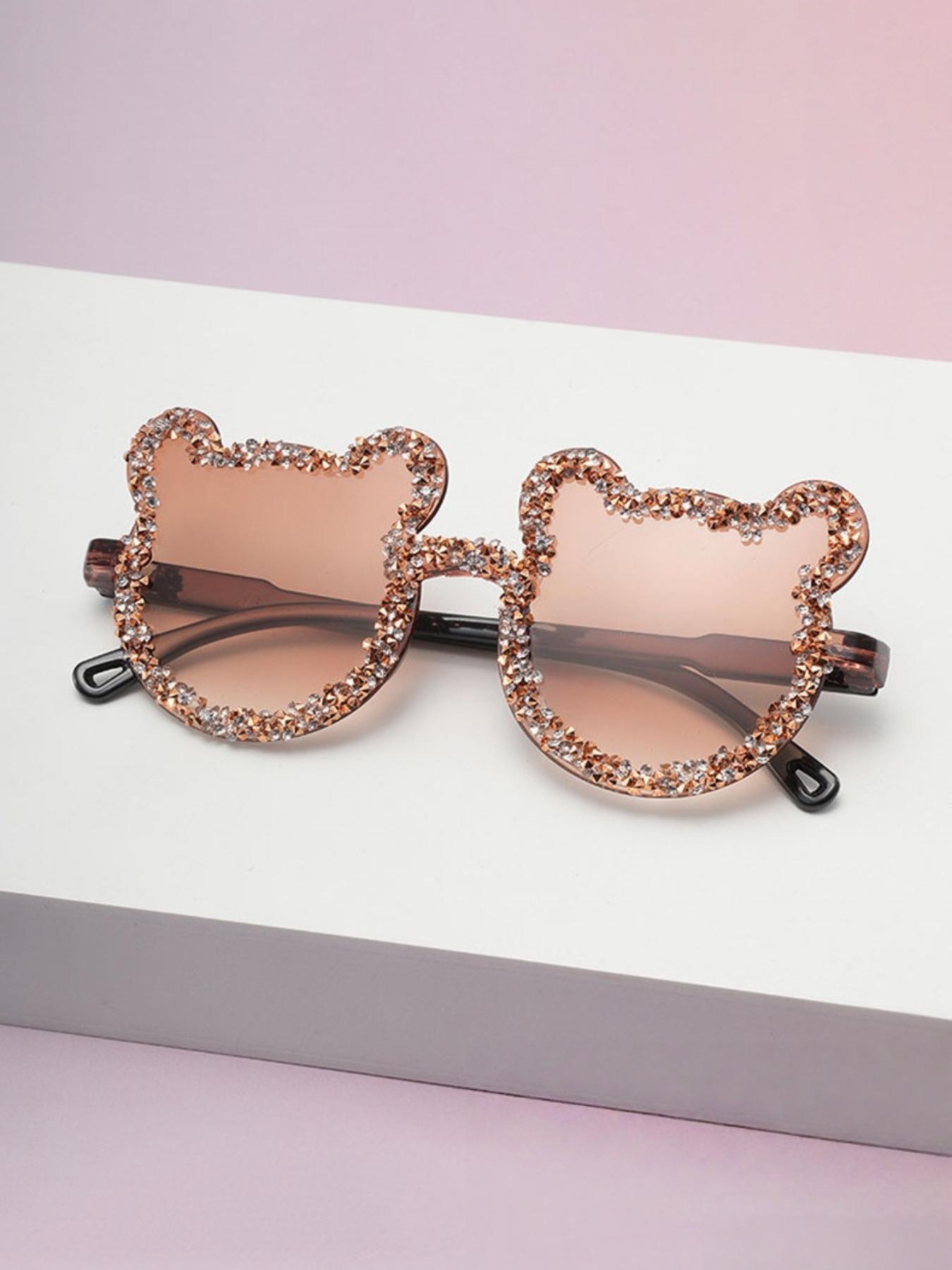 1pc Frameless Handmade Rhinestone Bear Party Sunglasses, Candy Color Women's Funny Party Glasses, College Outing Vacation
