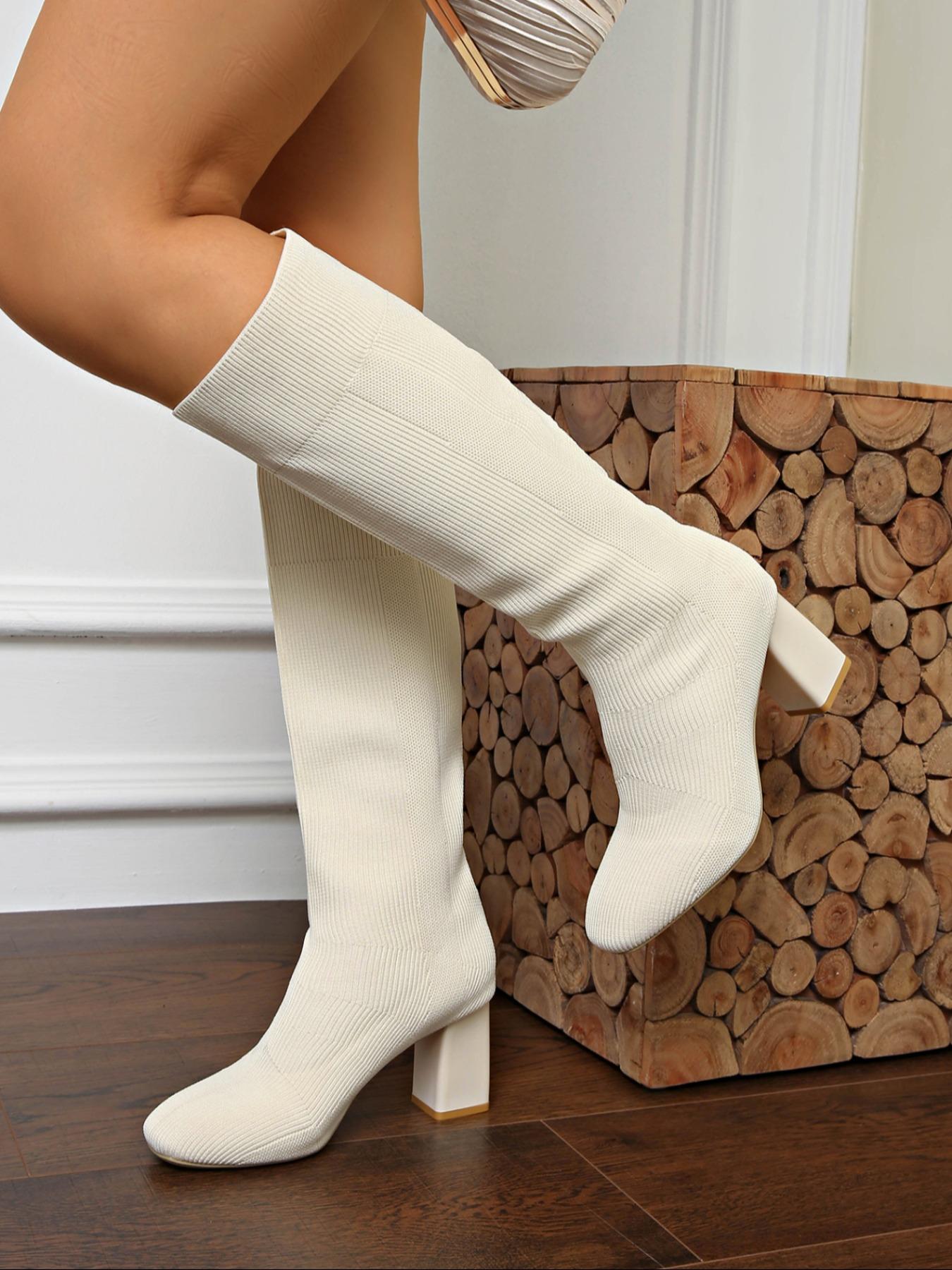 Autumn and winter elastic knitted long boots for women, high-heeled knight boots, comfortable and breathable knitted horse boots, perfect leg fit, women's fashion boots