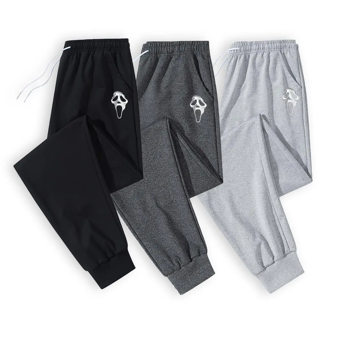 Men's Fitted Scream Mask Print Athleisure Jogger Pants - Stylish Soft, Plush Polyester Stretch, Plush Sweats, Reinforced Stitching, Tapered Lounge, Menswear Bottoms, Workout Loungwear, Jogger Sweats