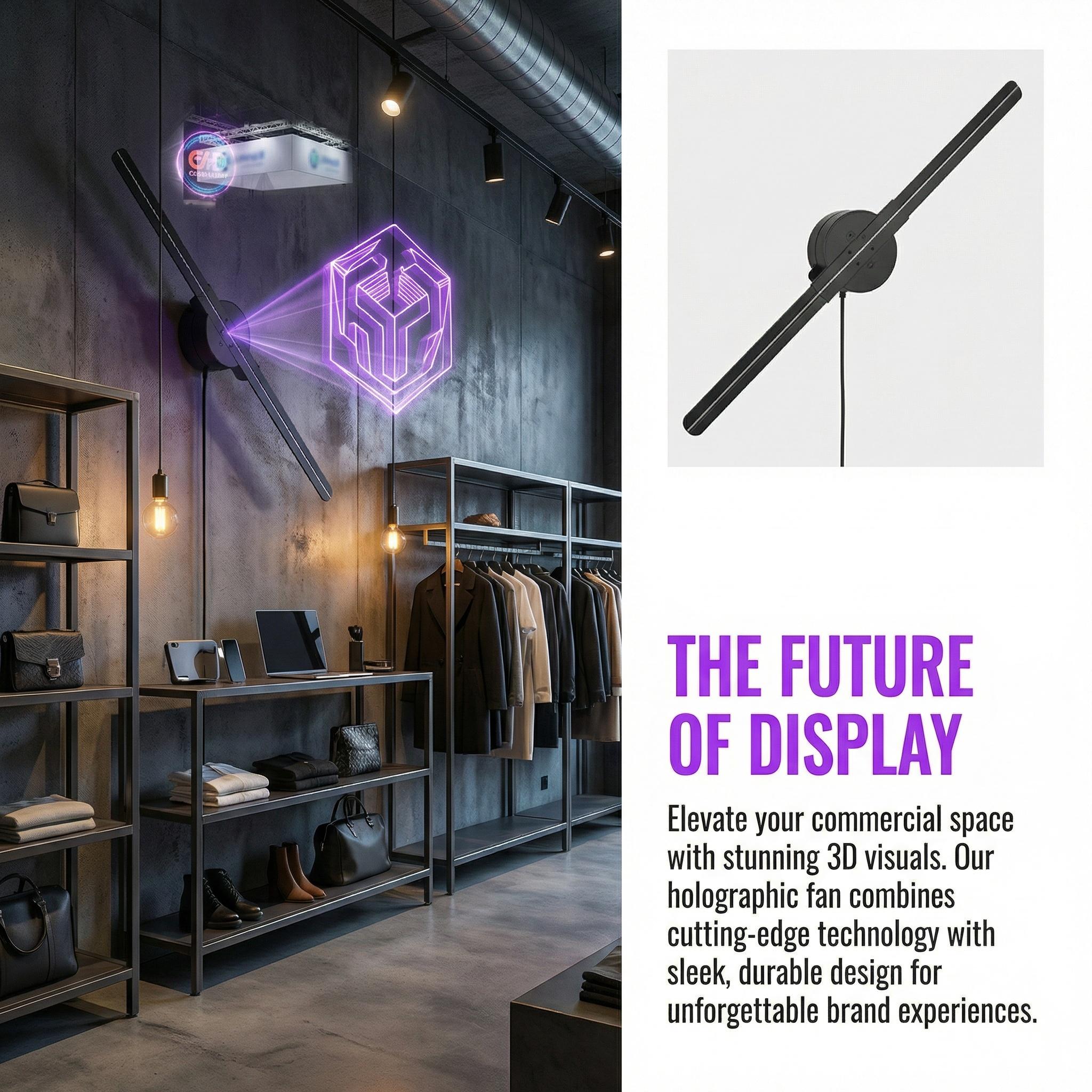 16.5" 3D Hologram Fan Display| WiFi HD LED Advertising Projector 2000*224 with 224 LEDs, Holographic Display Fan for Store, Retail, Shop Signage & Business Promotion