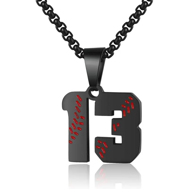 Baseball Number Necklace - Stainless Steel Chain Pendant for Men Athletes 00-99 Jersey Number Gift