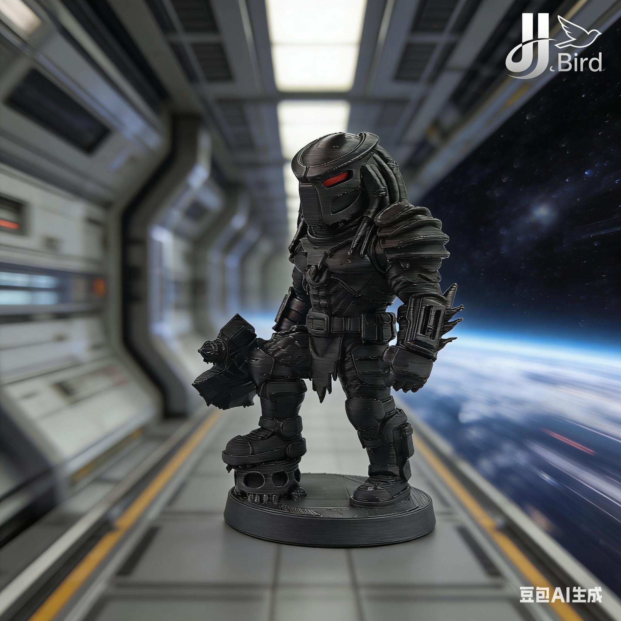 Alien Hunter Warrior Model Decoration, Collectible Figure, Home Room Bookshelf Decor, Desktop Ornament, Sci-Fi Dark Style Statue