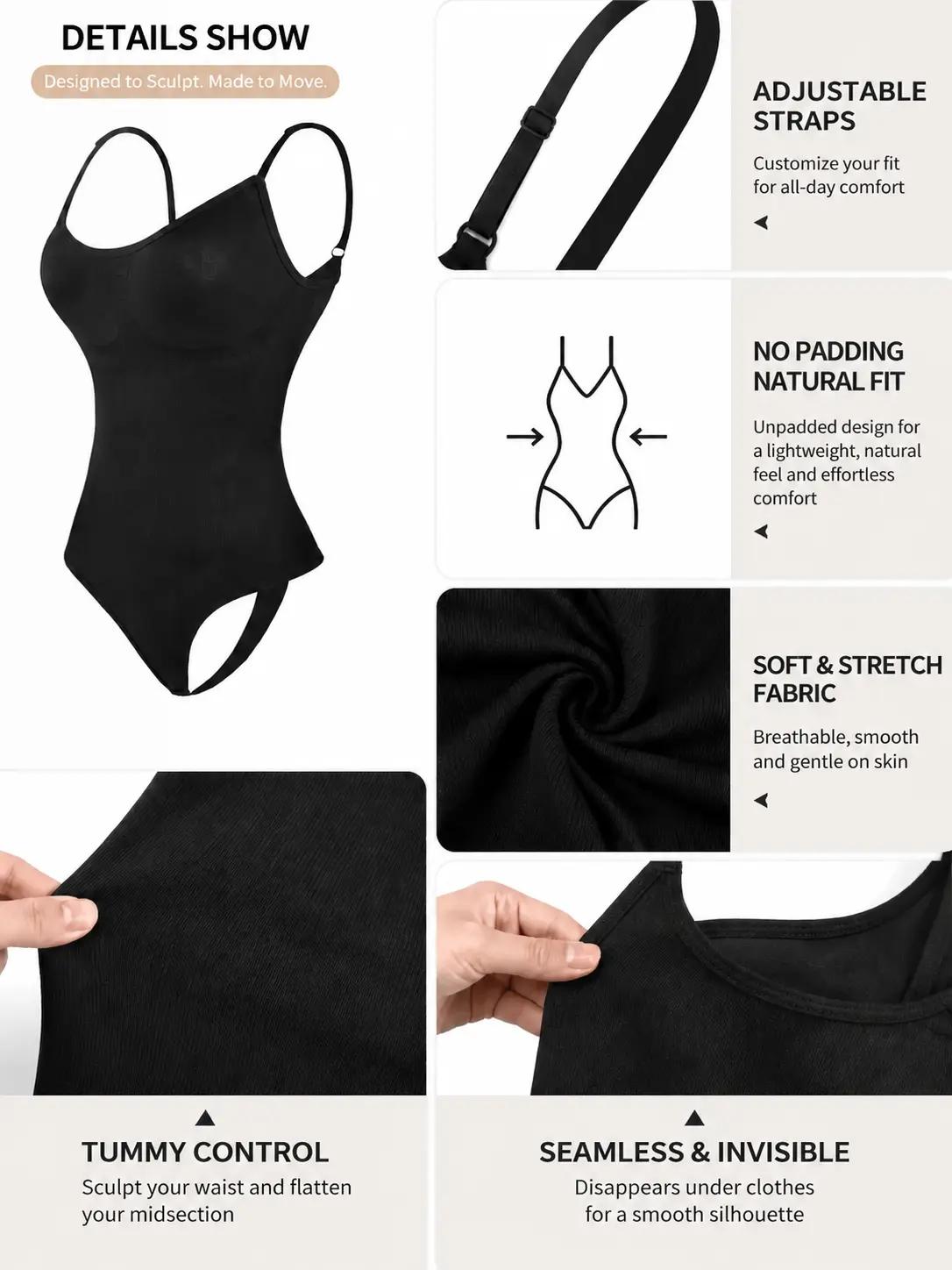 Women's adjustable strap bodysuit shapewear, Under dress shapewear, seamless stretch sculpting wear, tummy control waist trainer, butt lifting shaping lingerie, breathable smooth base layer, curve enhancing design, perfect for daily wear and fitness