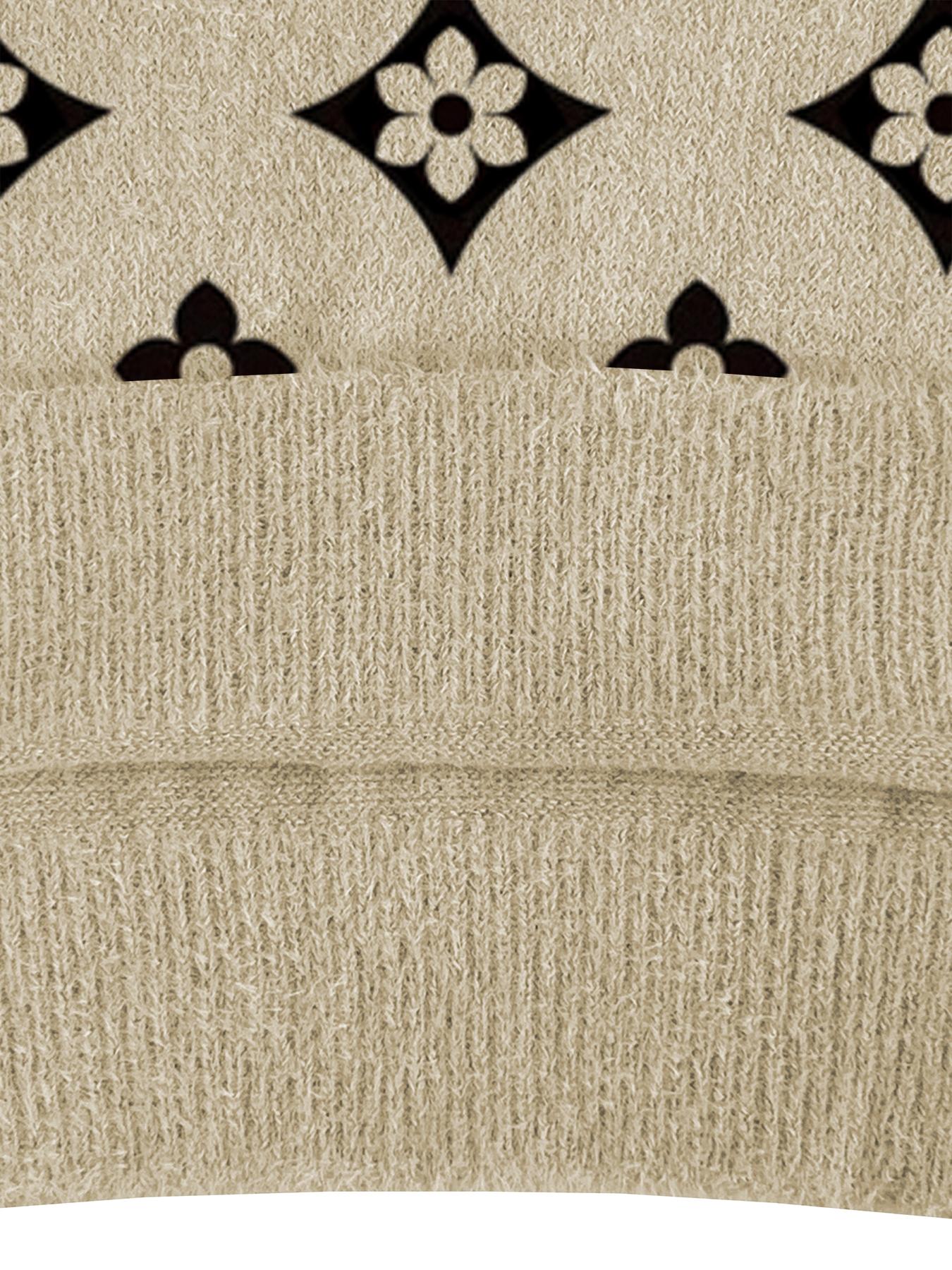 Women's Geometric Pattern Mock Neck Fitted Sweater, Fall Winter Casual Long Sleeve Knitwear, Comfortable Warm Daily Wear Tops