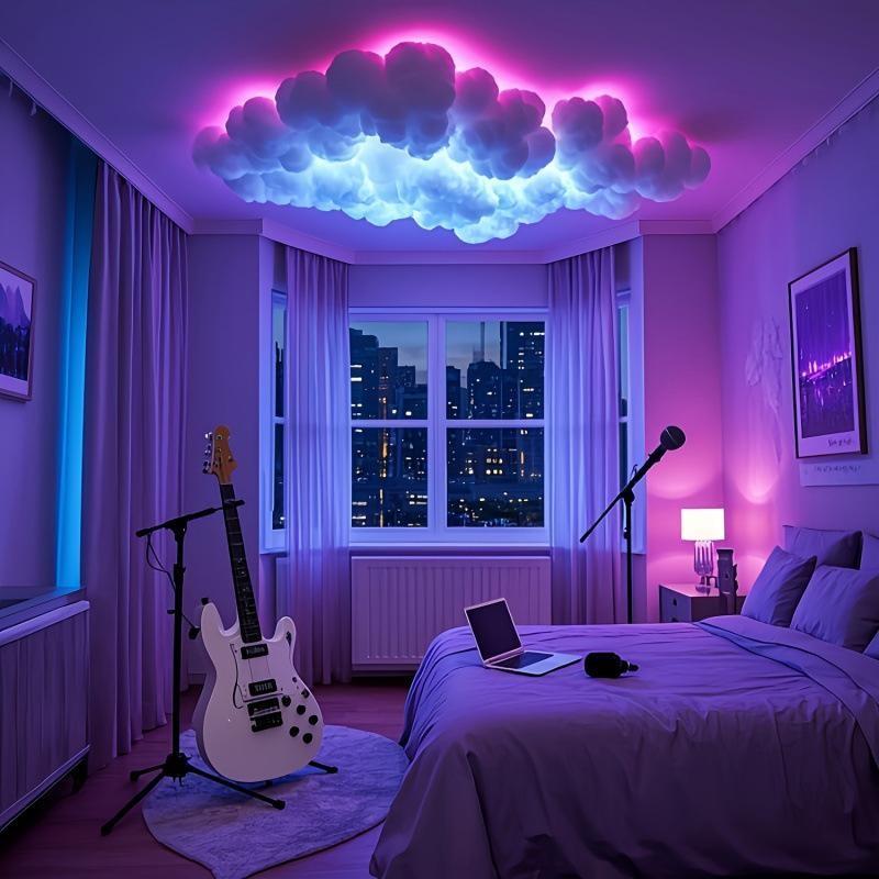 USB Powered 3D Cloud Light, Colorful Ambiance Lamp, Button Control, Multi-Color Fantasy Design, RGB Music Sync, Sound Sensor, DIY Hanging Decor