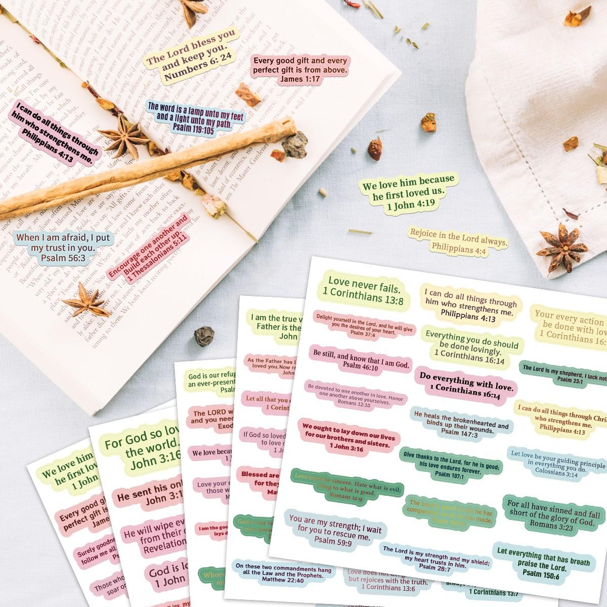 100 Bible Verse Stickers, Inspirational Faith Decals, Christian Stamp Stickers, Gift Tags, Spice Cup Bottle Decor, Scrapbook Paper Pads, Art Stickers