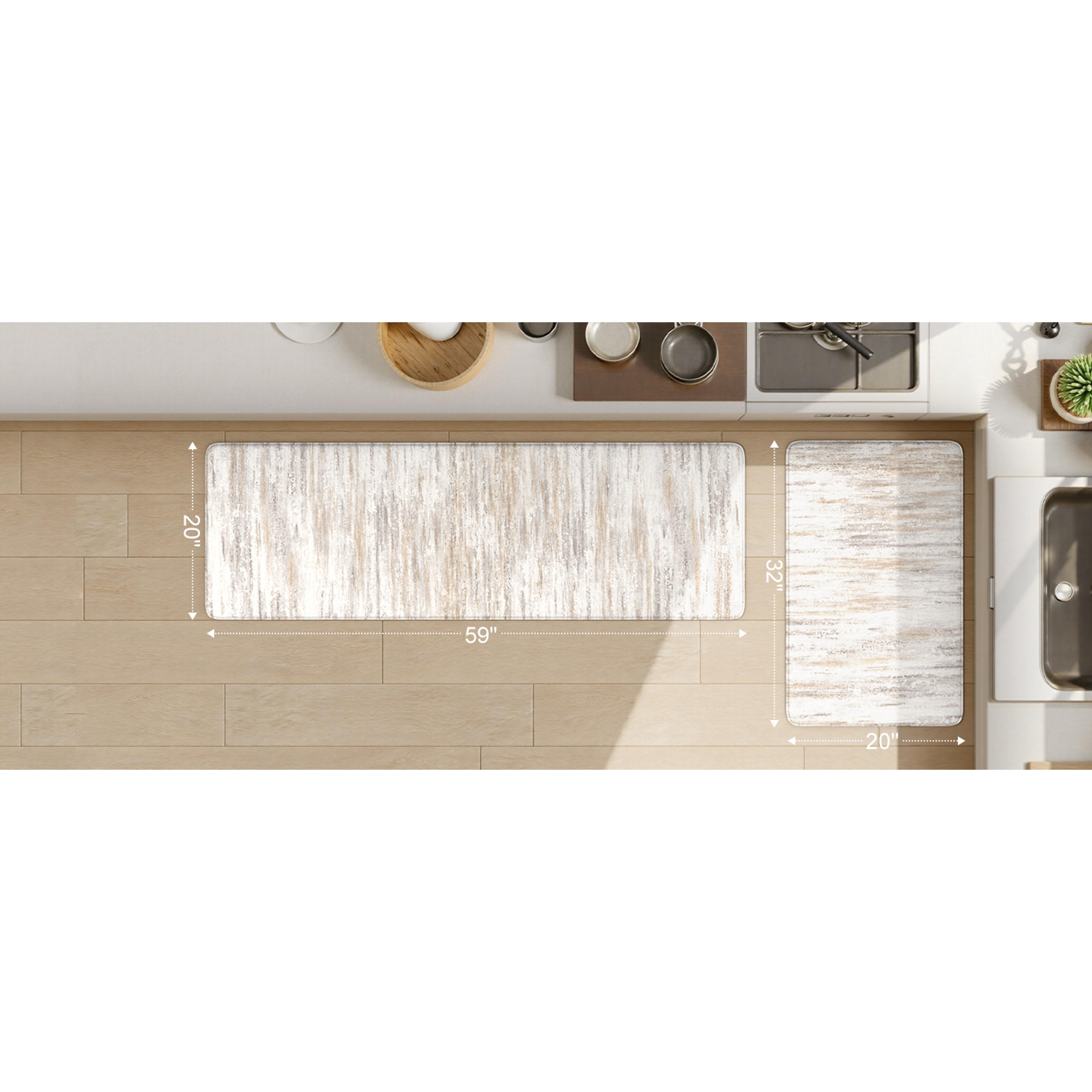 Anti Fatigue Kitchen Mats for Floor 2 Piece, Cushioned Abstract Kitchen Rugs,Memory Foam Kitchen Floor Mats, Standing Desk Mats for Laundry, Office, Sink Light Brown Multi 17"x47"+17"x29"
