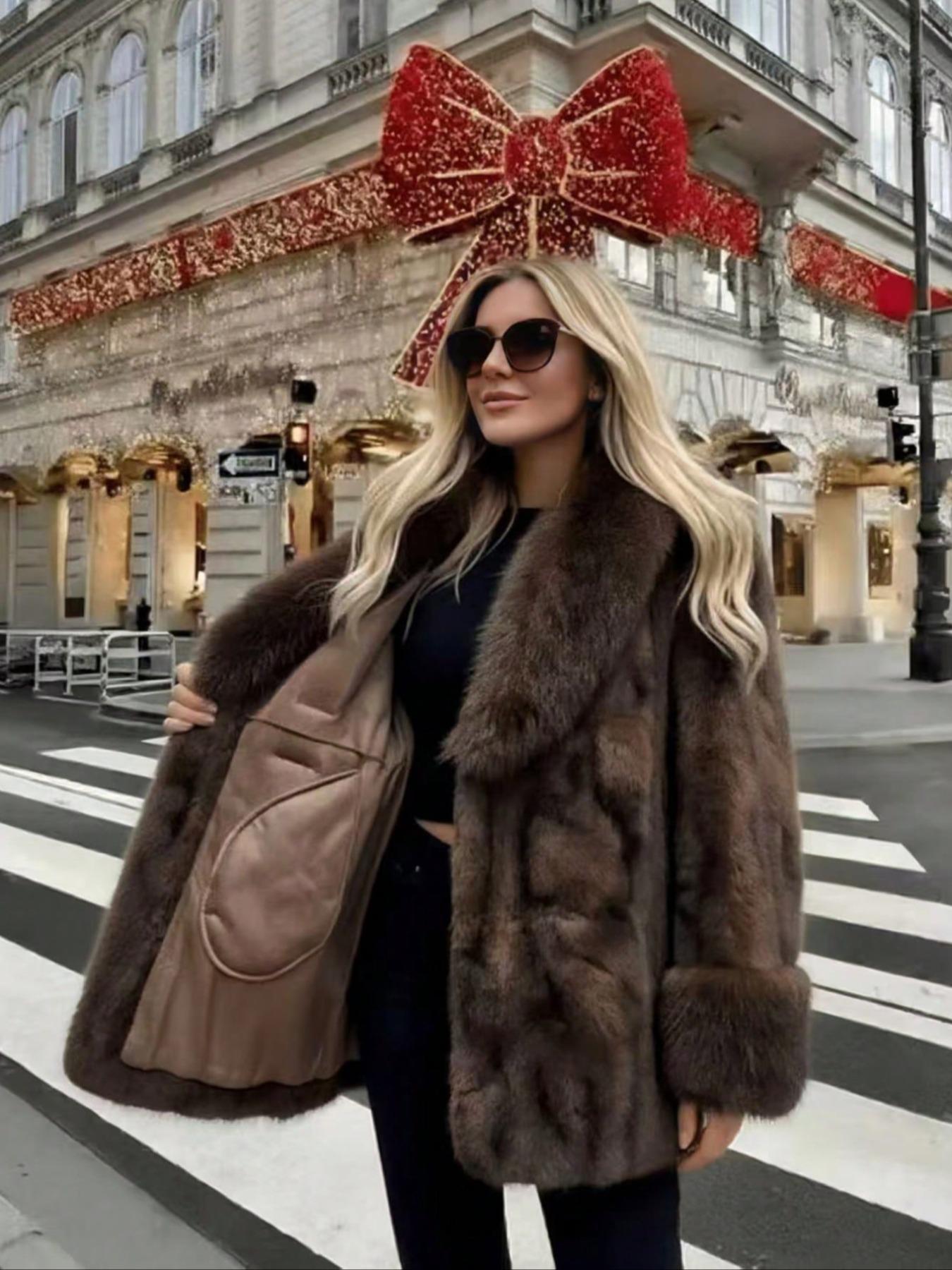 Women's Faux Fur Coat, Winter Fashion Long Sleeve Jacket, Casual Warm Outerwear, Stylish Daily Wear, Perfect for Cold Weather, Womenswear Aesthetic